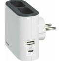 Адаптер за контакт плосък 2х Евро контакт 6A и USB A+C 49401 Legrand